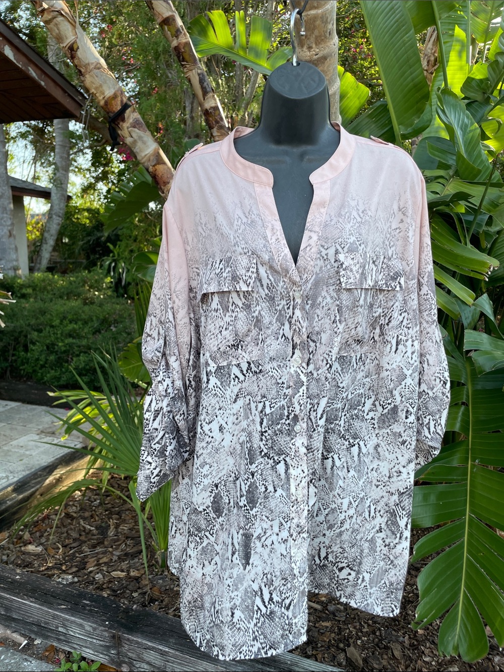 Calvin Klein Pale Pink snake print an ombre button down top
